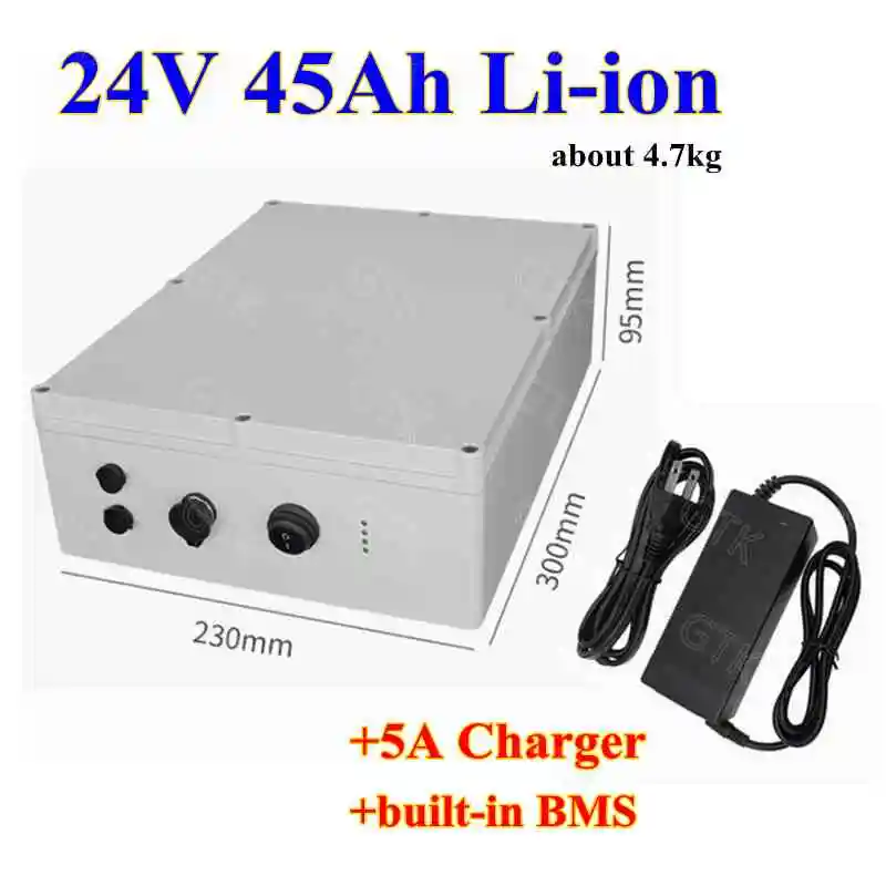 Waterproof 24V 45Ah Lithium ion 3.7v 18650 li-ion battery pack with bms for Solar street light ebike scooter+29.4V 5A Charger |