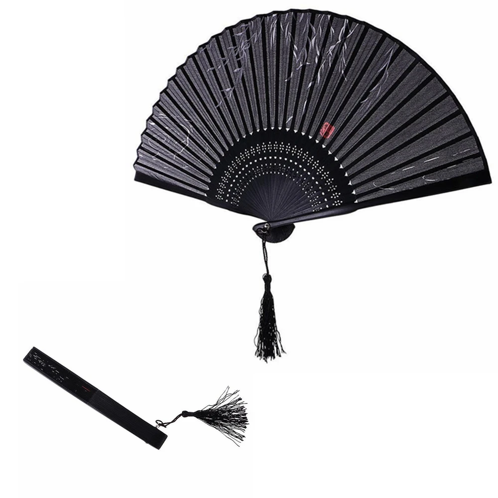 

1pc Black Fans Folding Hand Held Fan Chinese Painting Fan For Dancing Wedding Party Home Decor Crafts Gift XLZ9101