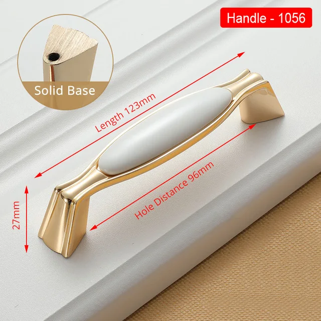 NAIERDI Gold White Creamic Gold Cabinet Handles Knobs Drawer Pulls Kitchen Door Handles Furniture Handle Cabinet Door Hardware 1056-96GW