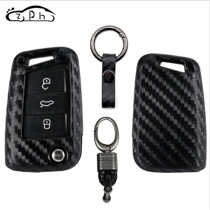 

Carbon Fiber Car Key Case Cover for VW Polo Golf 7 MK7 Tiguan for Skoda Octavia Karoq SEAT Ateca Leon Ibiza 2016 2017 2018 2019