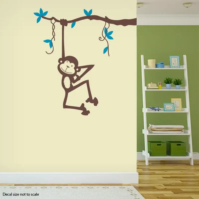 

cute Monkey Hanging on Tree Branches Wall Decals DIY Vinyl Wall Stickers For Kids Room Boys Bedroom Vinilos Paredes A421