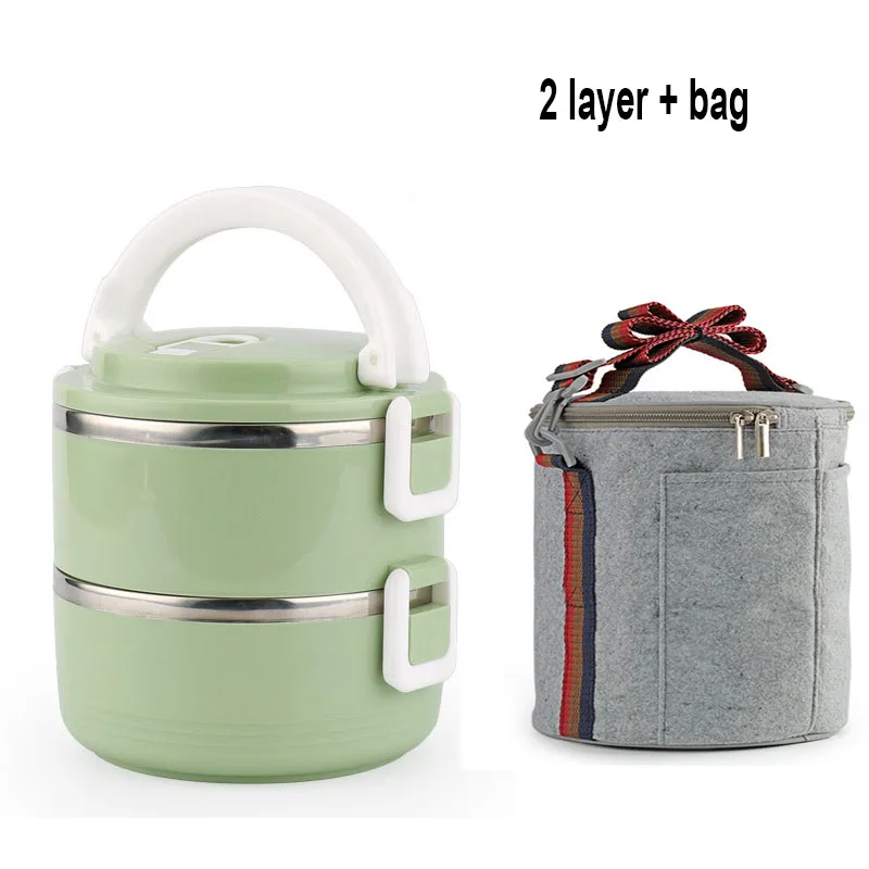 2 layer(bag) green Нержавеющая сталь сохранение тепла Ланч-бокс 1 шт. для взрослых бизнес Bento box контейнер для еды для детей портативный для пикника школы - Цвет: 2 layer(bag) green