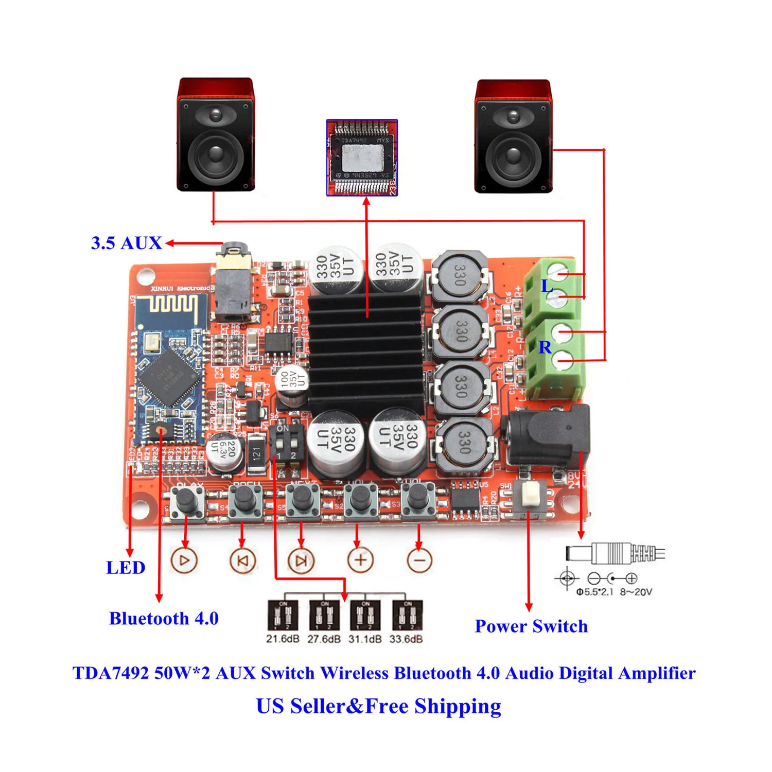 Кошки Tda7492 50Wx2 вспомогательный переключатель Беспроводной Bluetooth 4,0 аудио цифровой Amplifie доска