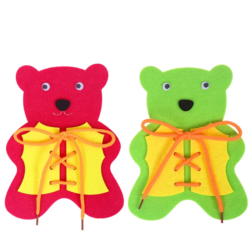 Jeu à la main aides pédagogiques ligne porter oursons lacets boutons jouets matériel créatif pour garçons filles 1 à 3 ans BS84