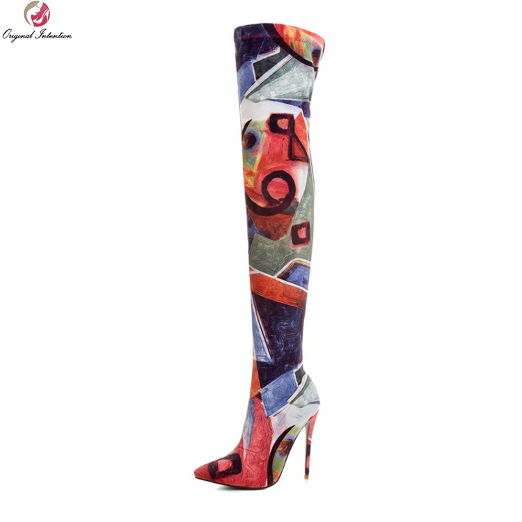 

Original Intention Stylish Women Over-the-Knee Boots Pointed Toe Thin High Heels Boots Multi Colors Shoes Woman Plus Size 3-10.5