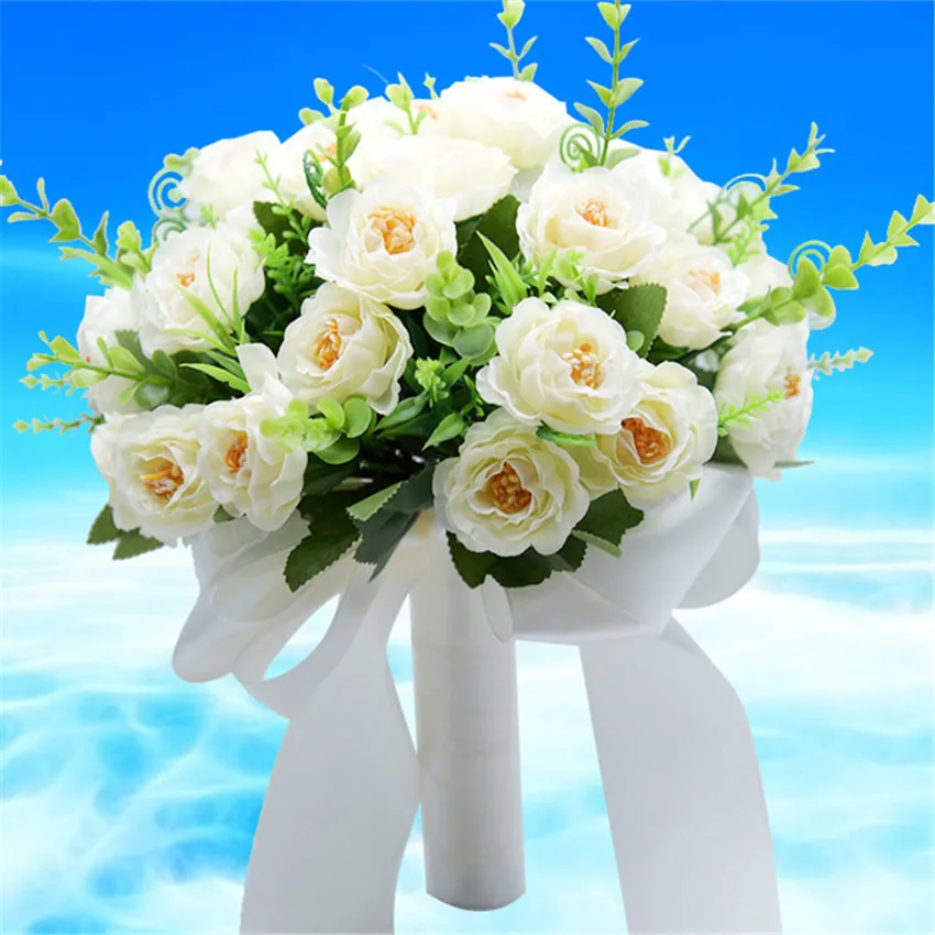 Искусственный цветок букет из роз для свадьбы жениха невесты с цветами реквизит для фотографии подружки невесты украшения Аксессуары - Цвет: milk white