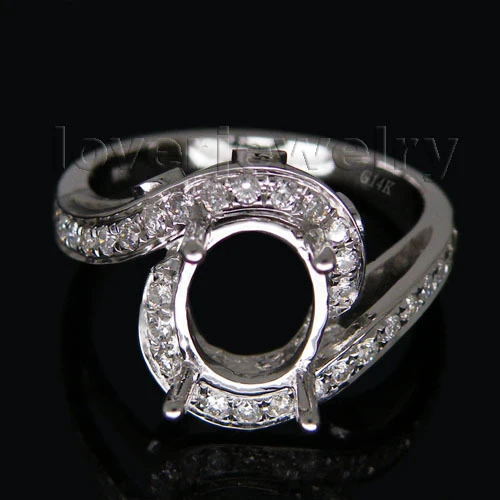 

Vintage Oval 7x9mm Solid 14kt White Gold Diamond Setting Wedding Ring WU106