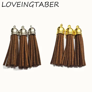 

(Choose Color First) 50mm 100pcs/lot Coffee Suede Leather With Rhodium/Gold Tassel Pedants