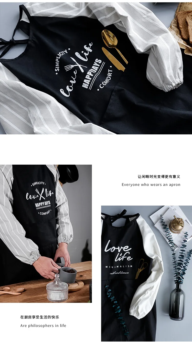 12 Long Sleeve Kitchen Apron Nordic Simplicity Style Cooking Baking Shop Skirt Bibs Cafe Flower Shop Hairdresser Overalls Home Pinafore Schort Avental