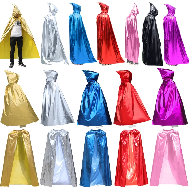 

Halloween Long Hooded Cape Adult Kid Unisex Long Grim Reaper Cloak Black Purple Gold Halloween Cosplay Costume Bright Cloak