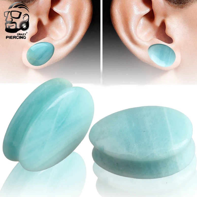 Amazonite Stone Teardrop Ear Plugs Tunnel Piercings Earring Gauges Ear