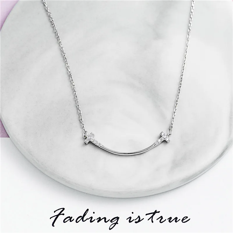 smile face mini zircon chocker woman 100% S925 silver jewelry fashion silver necklace for women gift high quality INS style