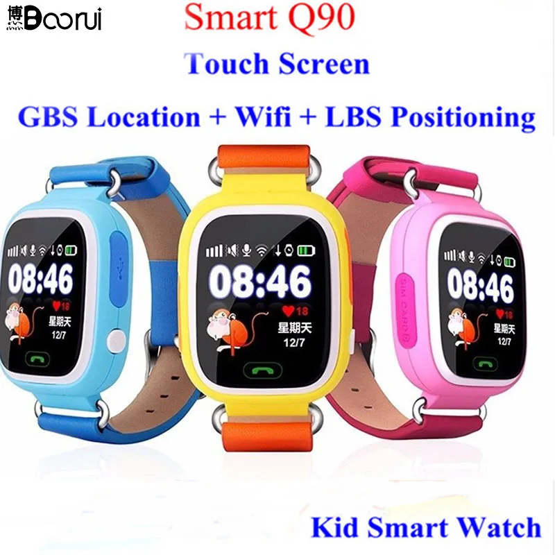 Boorui GPS Q90 smartwatch Touch Screen WIFI Positioning Children Smart Watch  SOS Location PK Q50 Q80 for Kid Safe Anti-Lost