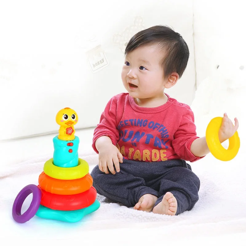 

Kids Early Intelligence Toys Rainbow Stacking Duck Baby Toy Ring Stackers with Music Sounds Lights Education Baby Toddler Gifts