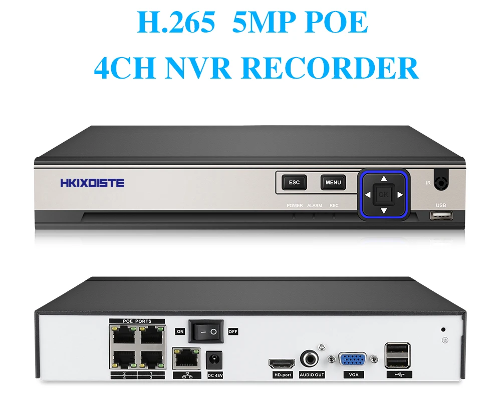 4CH 5MP NVR POE 2592P CCTV NVR 48-52V PoE для H.265 2MP 4MP 5MP IP камера P2P ONVIF сетевой звуковой видеорегистратор