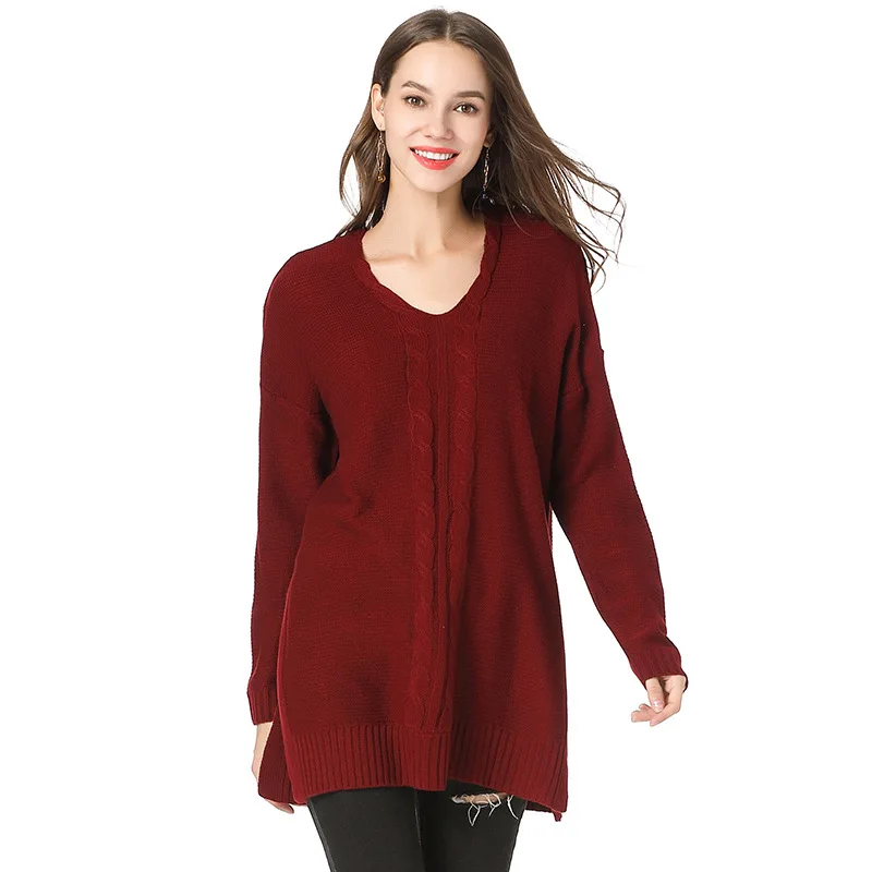 Women Knitted Sweater Pullovers V Neck Long Sleeves Ladies Split Hem Outwear 2018 Autumn Winter NEW Fashion Long Female Sweaters Women Knitted Sweater Pullovers V Neck Long Sleeves Ladies Split Hem Outwear 2018 Autumn Winter NEW Fashion Long Female Sweaters
