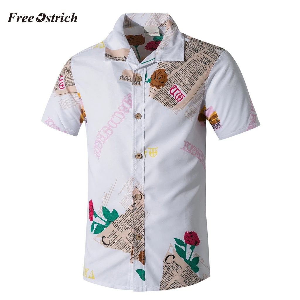 

Free Ostrich Men's Fashion Printed Quick-drying Short-sleeved Shirt Vintage Casual Blouse Beach Tops Blusa De Estilo De Playa