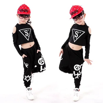 

New Arrival 2019 Hip Hop 2 Pcs Sets Cotton Teenage Girls Street Dance Clothing Crop Tops Pants Coat Jazz Streetwear Sports Suits