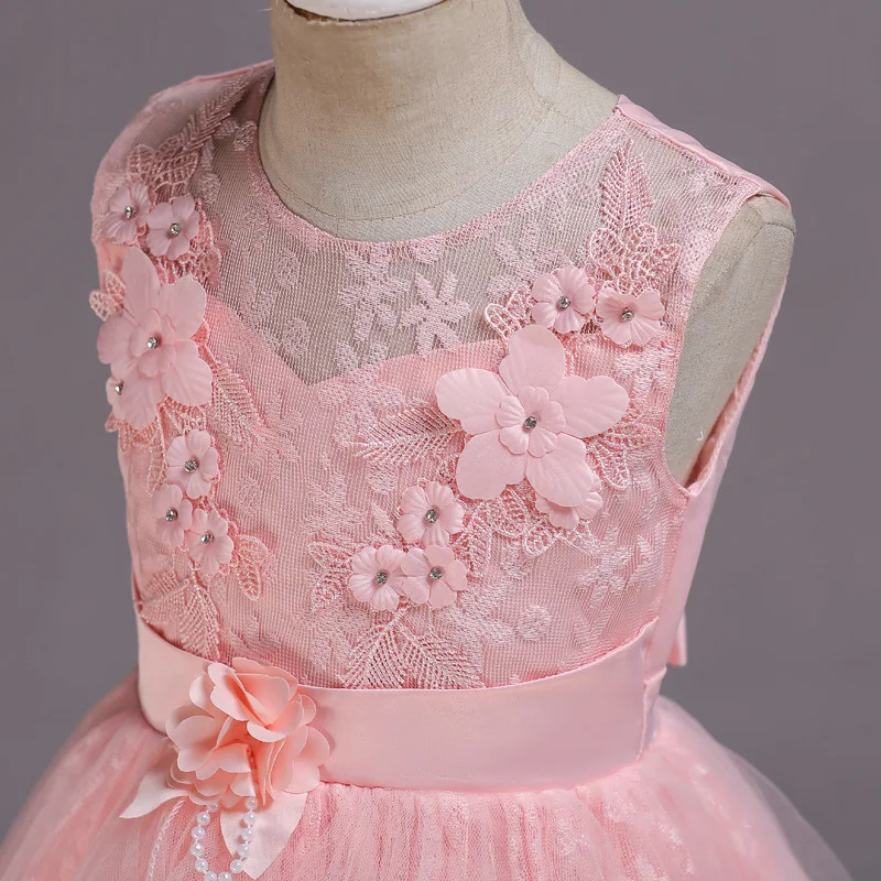 Одежда для маленьких детей; платье для церемоний; элегантное кружевное платье принцессы с бусинами и цветами для девочек на свадьбу; Платья с цветочным узором для девочек