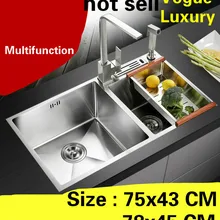 Ручной работы высокого качества кухонная ручная раковина двойной паз общий vogue 304 нержавеющая сталь Горячая 75x43/78x45 см