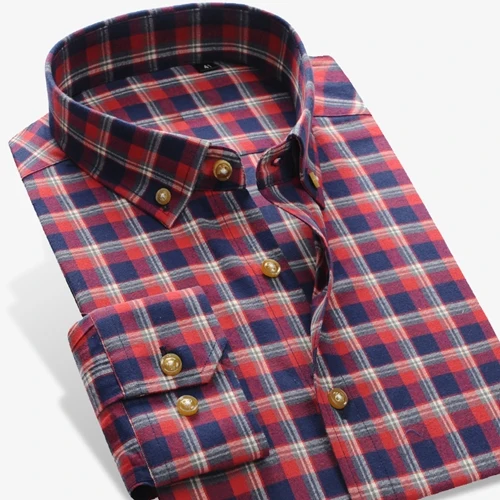 Чистый хлопок бренд качество клетчатая Мода Бизнес повседневные мужские рубашки с длинным рукавом не железные кнопки вниз досуг мужские рубашки - Цвет: CZ712
