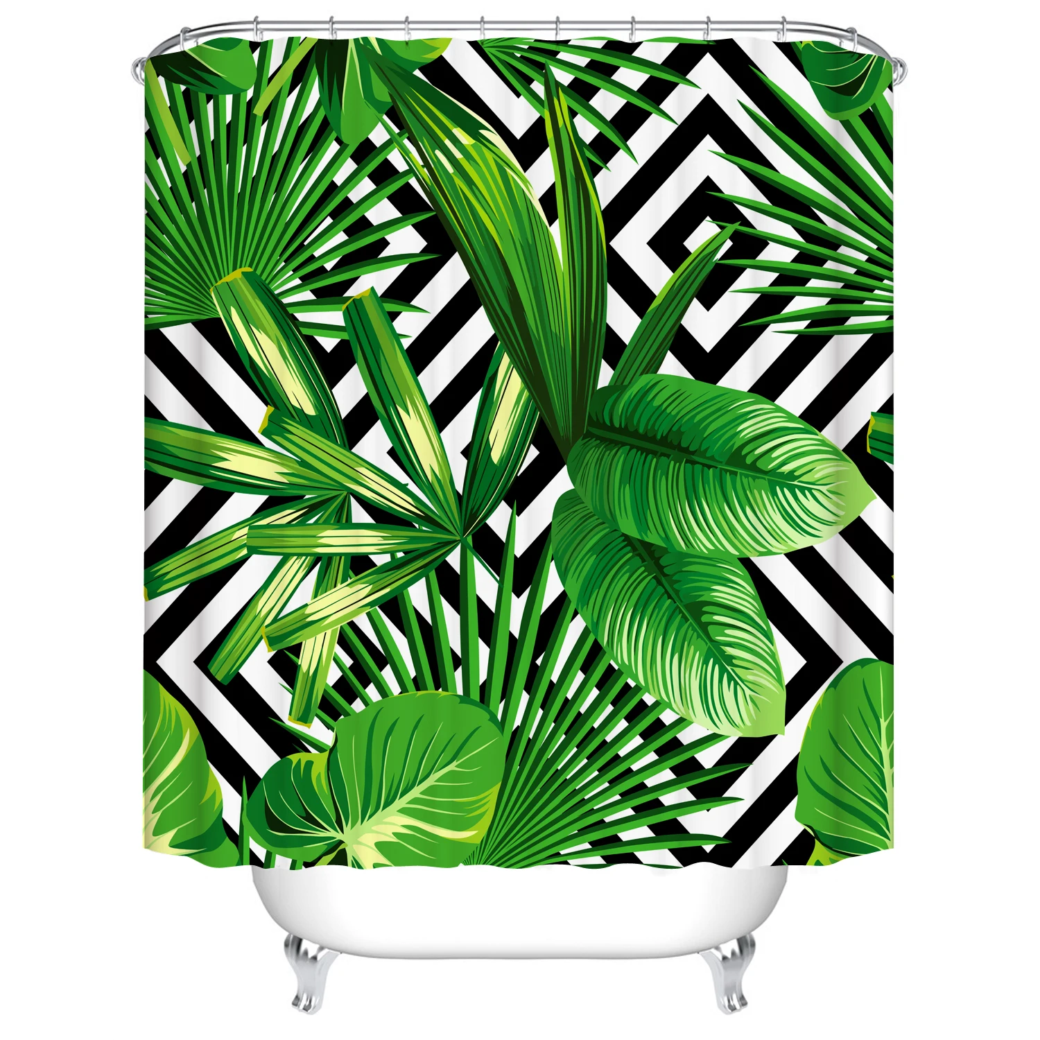 

Tropical Plant Green Leaves Flower Dandelion Shower Curtains Bathroom Curtain Frabic Waterproof Polyester Bath Curtain with Hook
