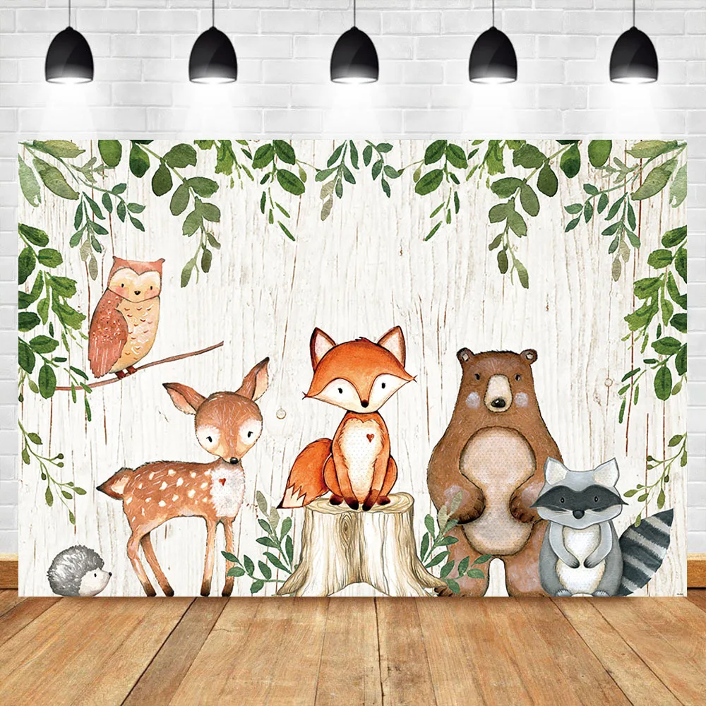 

NeoBack Woodland Birthday Party Photo Backdrop Animals Custom Baby Shower Photography Background