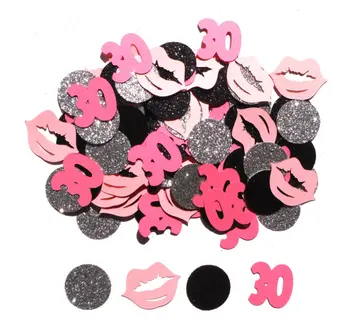 

lack and Silvewith 30 and Lips Birthday Party Assorted Pieces Kiss the 20's Goodbye 30th 40th Table decor scrapbook favors
