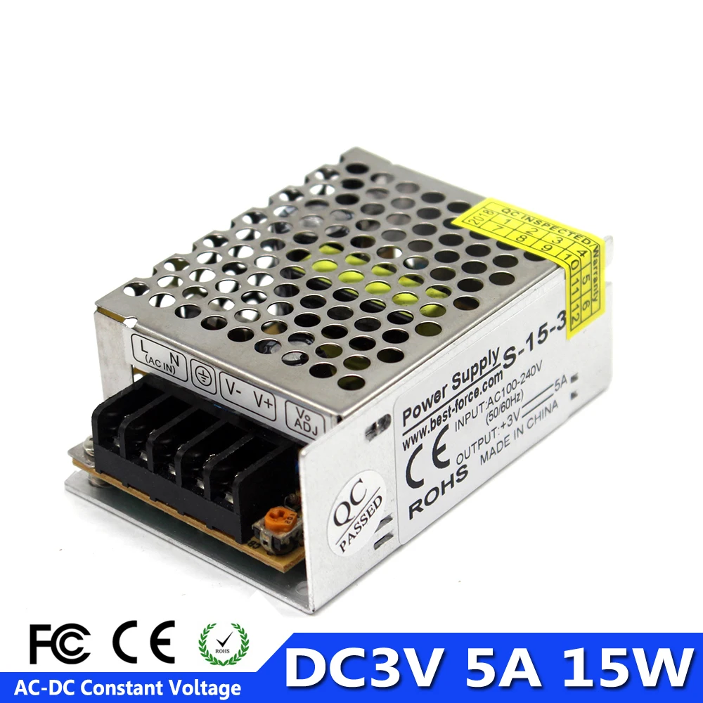 

Regulated Switching Power Supply DC3V 5A 15W Transformer AC To DC 3V Power Source For LED Strip Display Lighting CNC CCTV AV TV