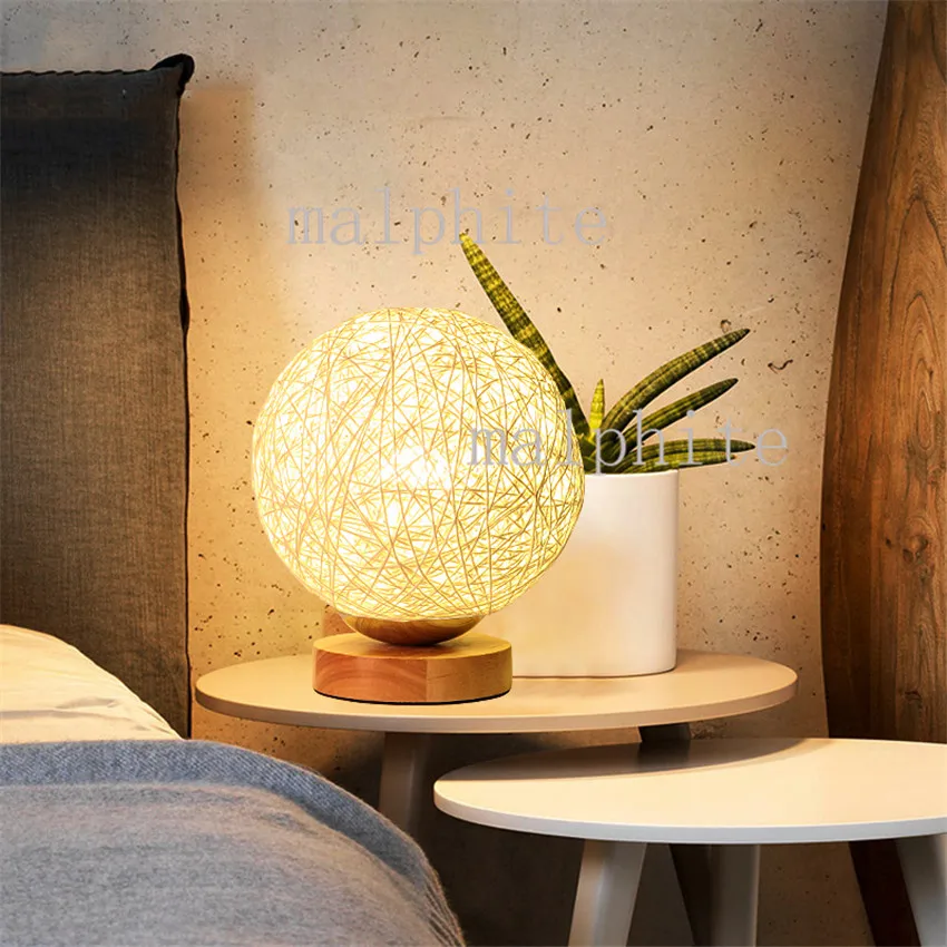 

Nordic LED Wooden Knitting Table Lamp Bedroom Bedside lamp Simple Decor Table Lights Lighting Study Desk Lamp ball Luminaria