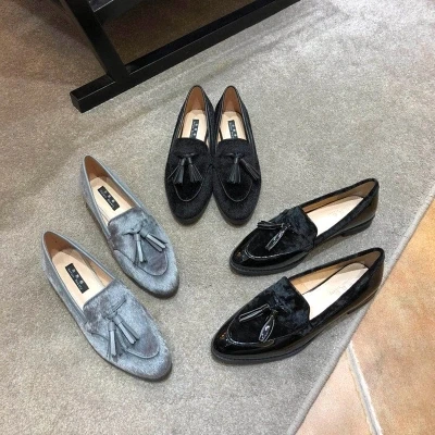 Women's shoes 2018 new fringed leather horse hair flat bottom ladies shoes