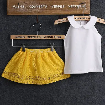 Bambino/топ без рукавов для маленьких девочек, желтое кружевное платье комплект из 2 предметов