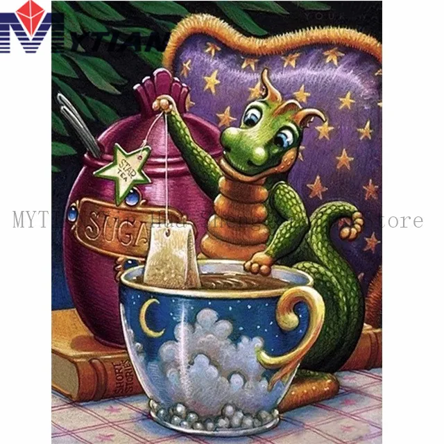 18092841 Dragon,Teatime,Storybook,Fantasy,5D DIY Diamond Painting Kit,Full Square Round Drill Rhinestone Mosaic Pictures Home Decorations