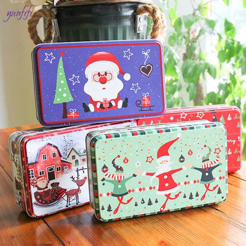 

Exquisite rectangle Santa Claus snowman gift box cans christmas candy storage tank sundries save Angel elf Candy gift tin box