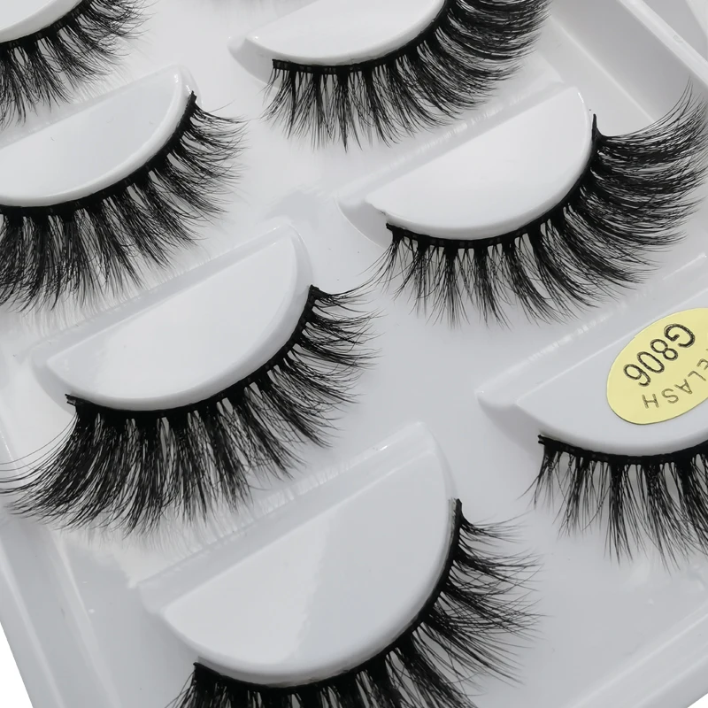 

5 Pairs mink eyelashes make up natural long 3d mink lashes hand made false lashes plastic cotton stalk makeup false eyelash