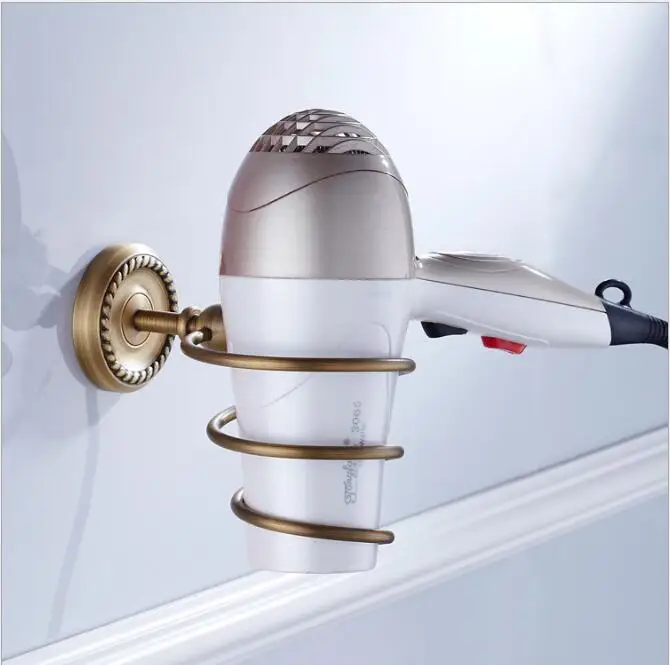 Antique Bronze Hair Dryer Rack Luxury Brass Hair Dryer Holder Wall