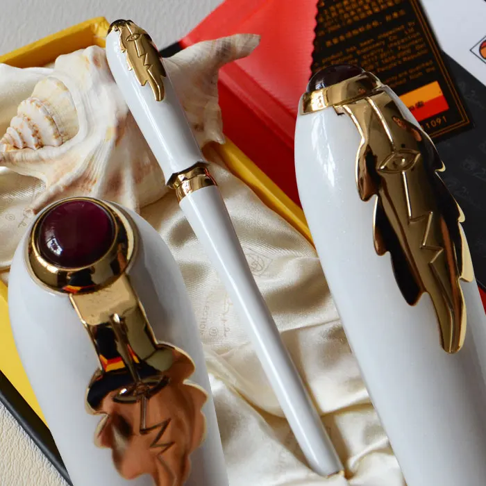 

PICASSO 986 EXECUTIVE WHITE AND GOLDEN ROLLER BALL PEN LEAF with original box