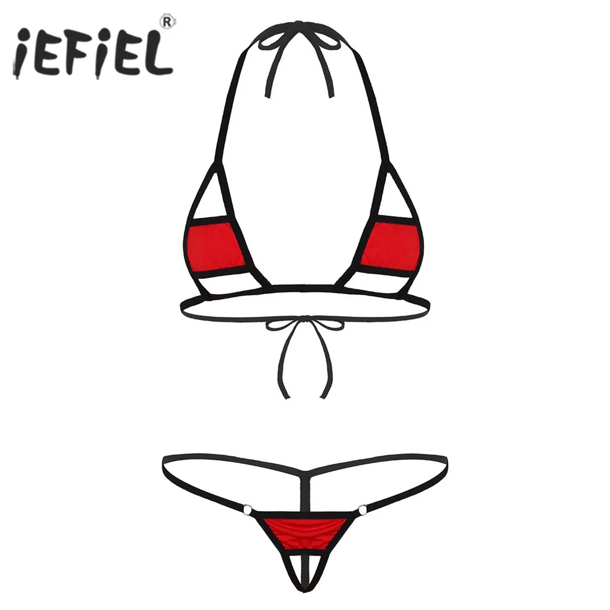 

Womens Lingerie Sets Self-tie Mini Micro Bikini Bra Top with Briefs Open Crotch Panties Female Sexy Nightwear Underwear