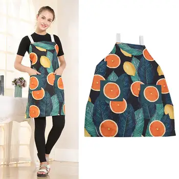 

Hot Lemon Orange Leaf Cotton Linen Sleeveless Pockets Cooking Protective Apron