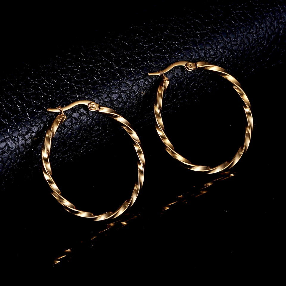 

2018 Newest Stainless Steel Women Hoop Earrings Girls Fashion Earrings Gold/Silver Color Round Simple Spiral Pattern Earrings