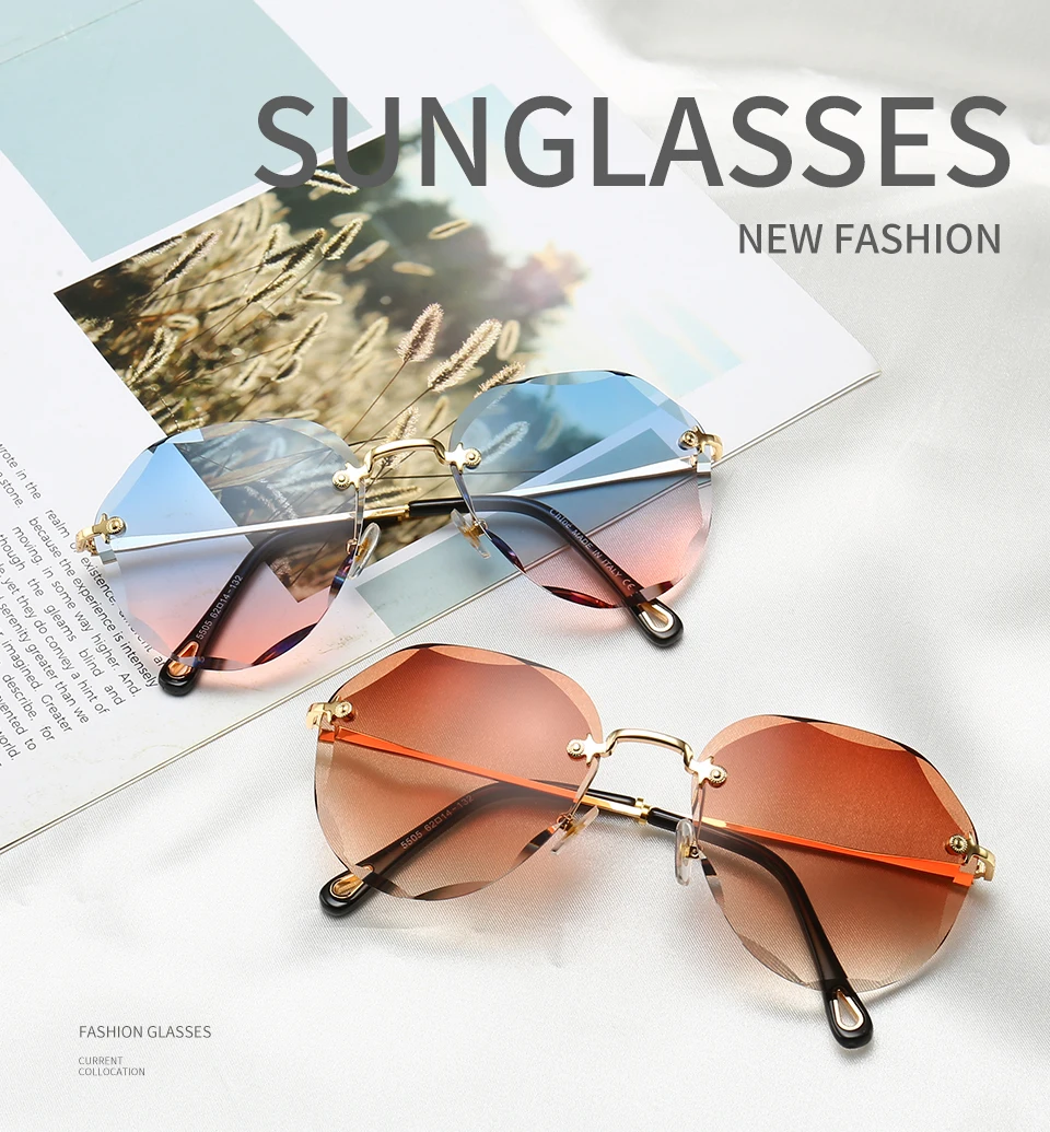 Rosie солнцезащитные очки для женщин Роскошные брендовые дизайнерские авиационные солнцезащитные очки без оправы солнечные очки okulary lentes de sol