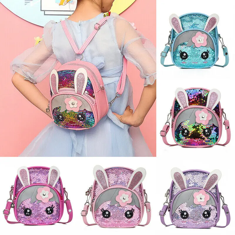 New Cute Kids Toddler Girls Sequin Rabbit Schoolbag Backpack Shoulder Bag Satchel Children Cartoon Backpacks 7 Colors