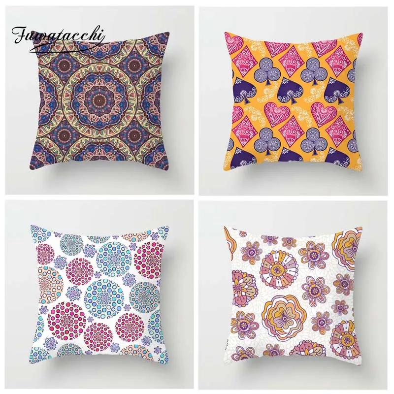 

Fuwatacchi Bohemia Pattern Cushion Cover Colorful Stripe Printed Pillow Cover For Home Chair Decorative Mandala Pillowcase