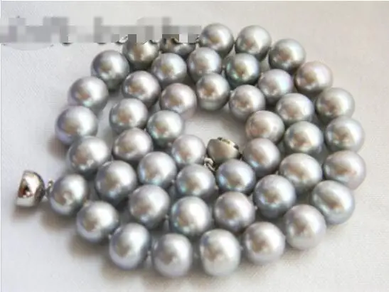 

Hot sale new Style >>>>> 17'' 11MM Round Gray Freshwater Pearl Silver Necklace