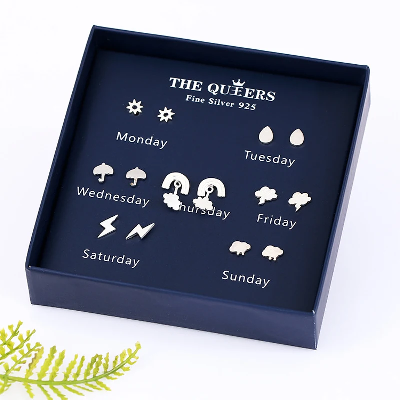 LE небо подарочной коробке комплект корейский иглы погоду серии Радуга облака Солнечный молнии серьги стержня для Для женщин ювелирные изделия