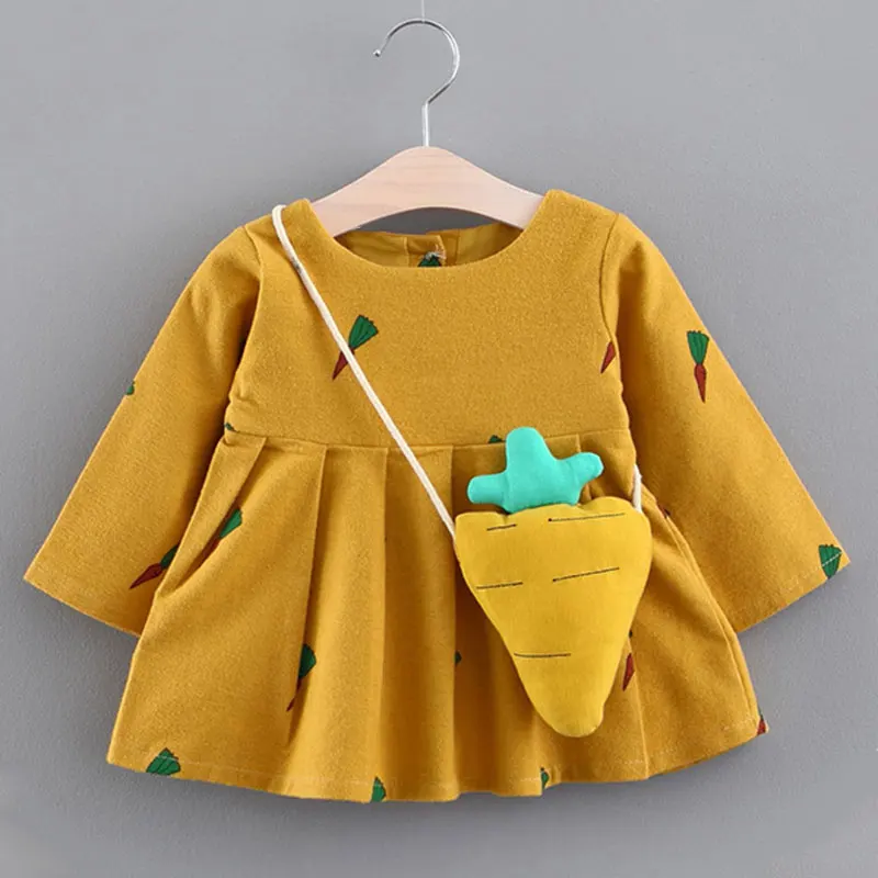 Платье для маленьких девочек Новая повседневная осенняя одежда для малышей клетчатое платье с длинными рукавами и имитацией двух частей, на бретельках, с изображением медведя Милая одежда для маленьких девочек - Цвет: AX271 Yellow