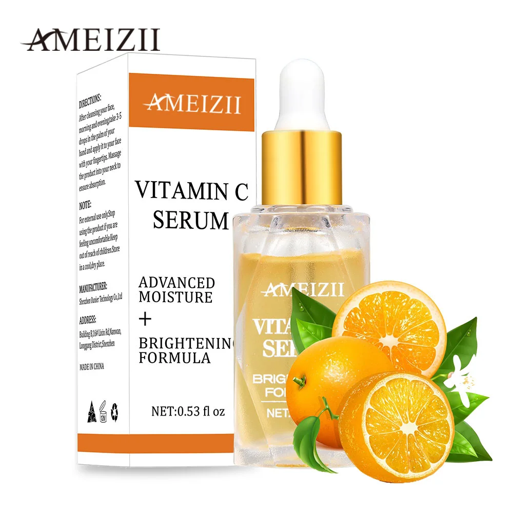 Ameizii витамин C Сыворотки Отбеливание Сущность VC устраняет темные пятна, избавление от веснушек, осветляет кожу крем для лица с гиалуроновой кислотой, Красота основы
