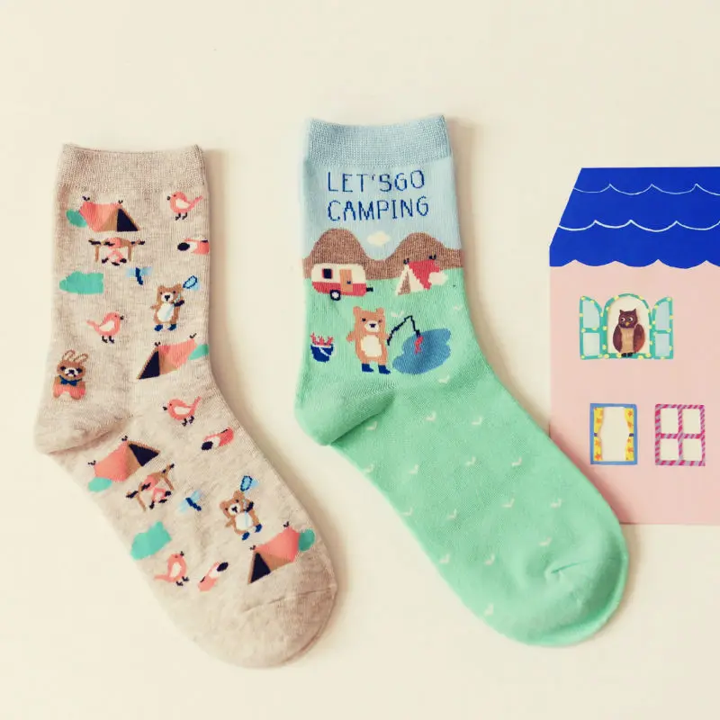 Japanese Kawaii Animal Paradise Socks Funny Cute Women Panda Milk Cow Hedgehog Penguin Polar Bear Sheep Rabbit Cartoon Socks