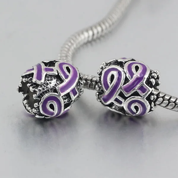 

free shipping 1pc purple ribbon big hole Bead charms Fits European Charm Bracelets & Necklaces A135