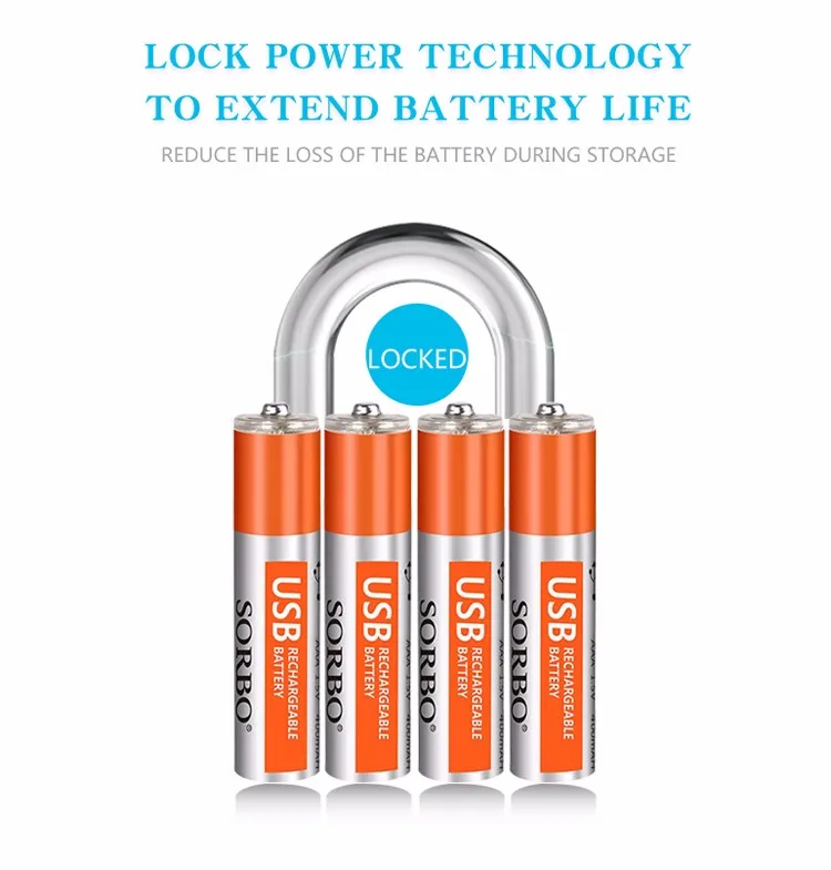 4 шт SORBO 1,5 V 400mAh AAA Li-po USB аккумуляторная батарея 1 час быстрая зарядка супер мощность с зарядным кабелем